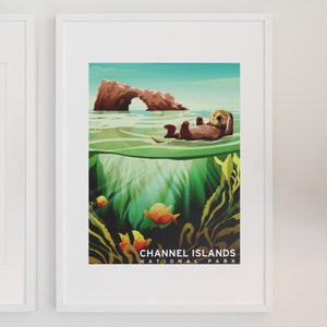 Channel Islands National Park Poster | Cute Sea Otter in a Colorful Underwater Scene | National Park Poster | Cali Wall Decor