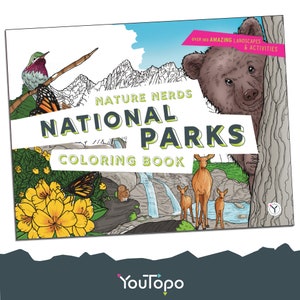 National Park Coloring Book, Activity Book, Adult Coloring Pages, National Parks, Educational Book