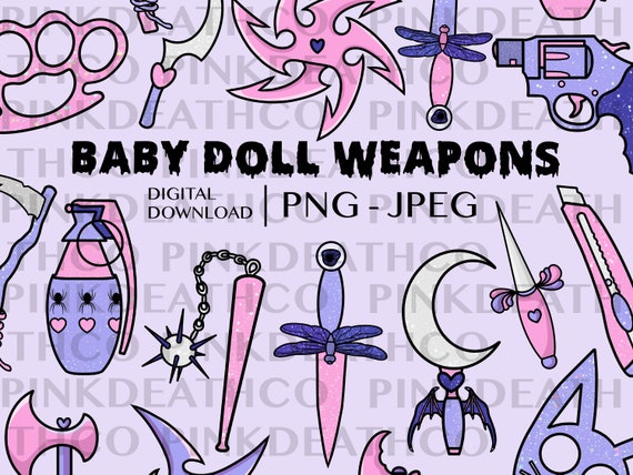 Glittery Pastel Goth Baby Doll Weapons Digital Clipart Bundle - Etsy  Australia