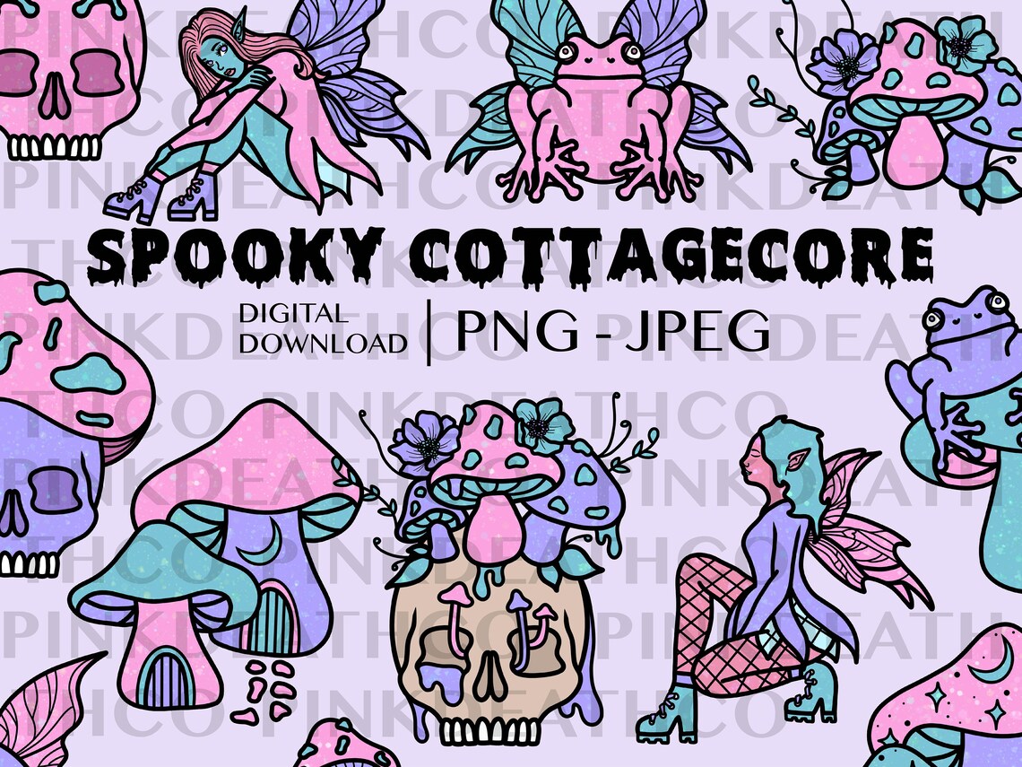 Pastel Goth Cottagecore Clipart Bundle Handdrawn 42 PNG & Etsy Canada