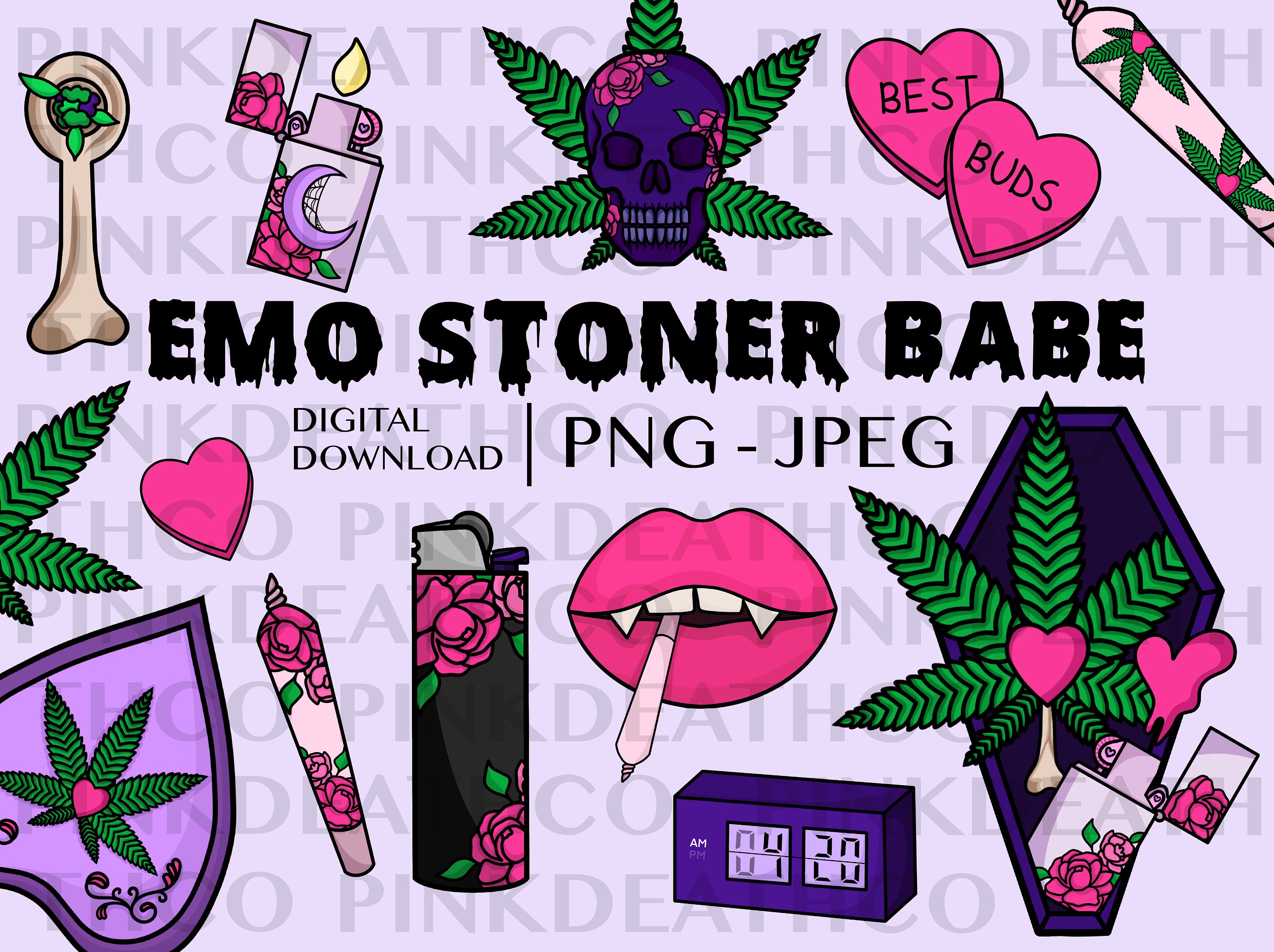Emo Stoner Babe Digital Clipart Bundle 35 PNG and JPG Files 420