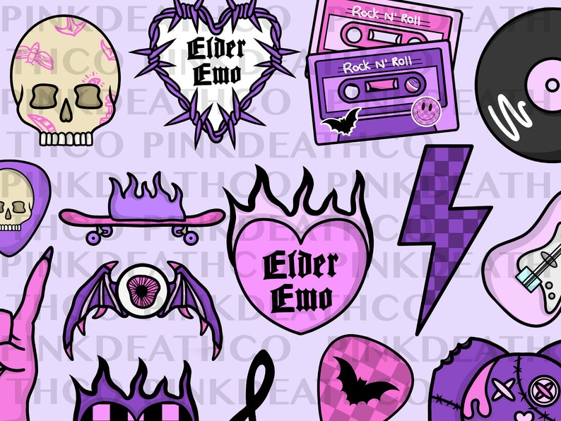 Pastel Rock 'n' Roll Emo Digital Clipart Bundle 74 Etsy
