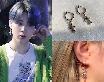 BTS Jungkook Fake Love Yourself Chain Silver Earrings Punk Ear Stud Clips FR773