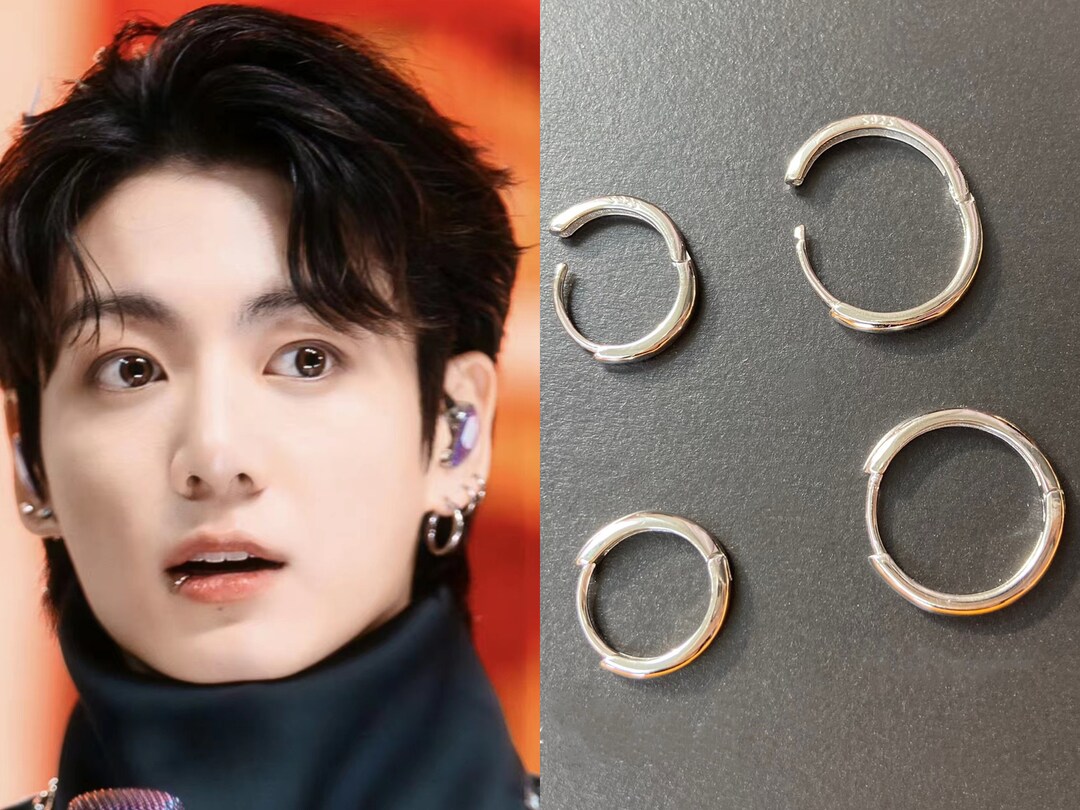 BTS Jungkook Earrings BTS Inspired Silver Hoop Earring Etsy