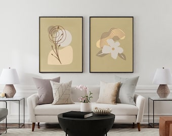 Boho Botanische Wand Kunst Set: Beige Blumendrucke, Modernes Wohndekor (Digitaler Download)