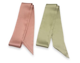 Mulberry Silk Skinny Scarf - Dusty Rose Pink Or Sage Green
