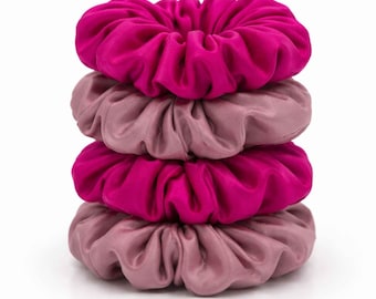 Mulberry Silk Scrunchies Set – Bright Pink, Dusty Pink - 19 Momme Hair Ties - Anti Crease Scrunchie - Luxury Accessories