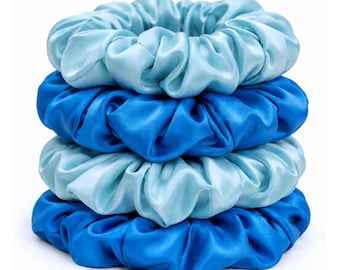 Mulberry Silk Scrunchies Set – Crystal Teal, Robins Egg Blue - 19 Momme Hair Ties - Anti Crease Hair Scrunchie - Luxury Accessories