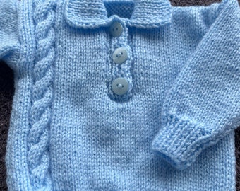 Hand Knitted Children’s Jumper With Cable Pattern Front and Back