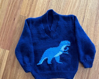 Children’s Hand Knitted Jumper With Dinosaur On The Front