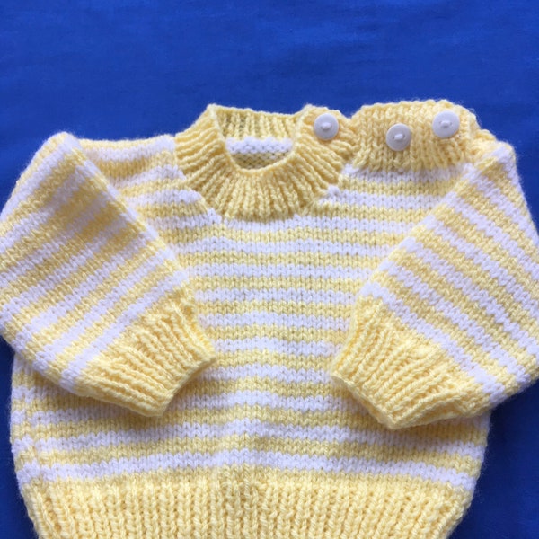 Hand Knitted Child's Jumper in Yellow and White Stripes