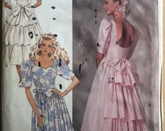 80’s Sweetheart Neck Bustle Dress Sewing Pattern Butterick 6939 Size 6 8 10