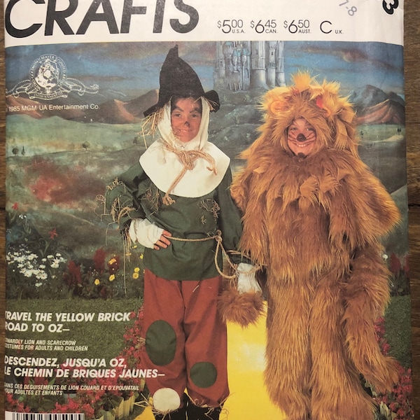 Wizard of Oz Costume McCall’s 2203 Lion Scarecrow Size 7 - 8 Sewing Pattern