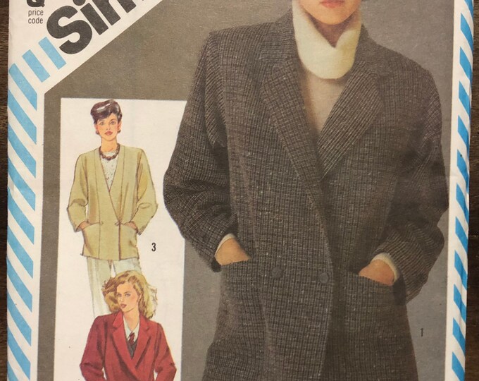 80’s Oversized Jacket Blazer Sewing Pattern Simplicity 6547 Size 12 - Etsy