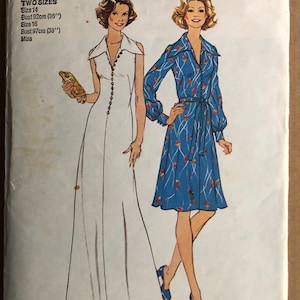 70’s Collar Puffy Sleeve Dress Gown Sewing Pattern Simplicity 6883 Size 14 / 16