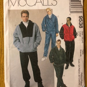 90’s Men’s Sweatshirt Sweatpants Activewear Sewing Pattern McCall’s 9538 Size Large 42 / 44