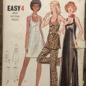 70’s Halter Evening Dress Tunic Pants Sewing Pattern Butterick 6438 Size 12