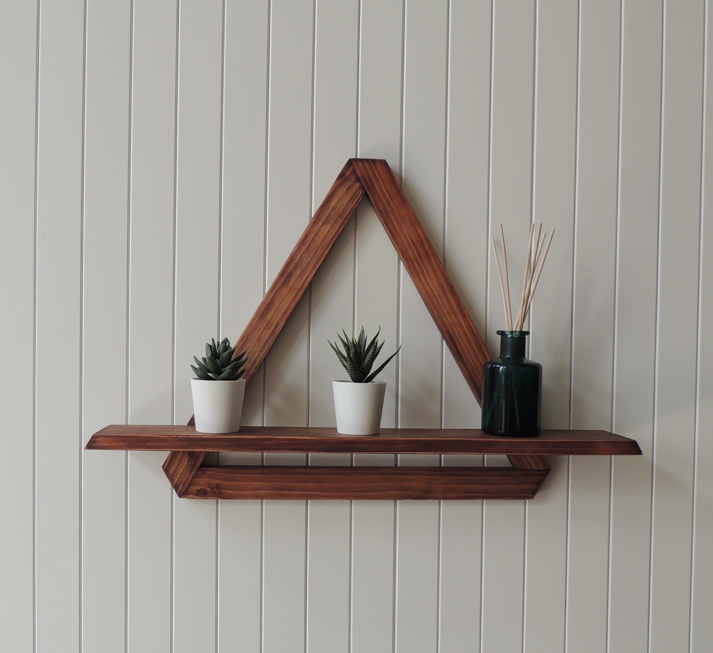 Handmade Rustic Floating Shelf Triangle Wooden Wall Shelf 