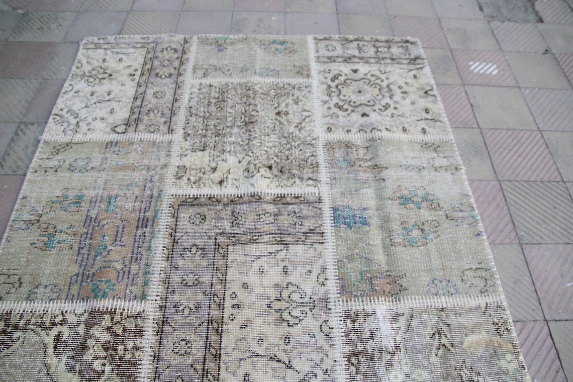 White Patchwork Rug 5 ft 8 x 3 ft 11 175cm x Etsy