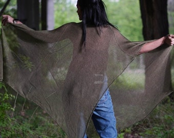 Knitted Silk Pancho, Cape, Green metalic, Wrap, Poncho, Silk Cape, Green Scarf, Knit Shawl, Modern Clothing Accessories