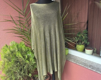 Poncho en tricot vert métallisé, maxi haut tunique d'été, chemisier ample en maille, haut pour femme oversize, tunique asymétrique, tunique d'été en soie