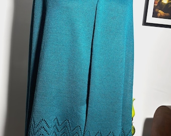 Sciarpa oversize in maglia 100% lana merino, scialle avvolgente in pizzo grigio antracite turchese