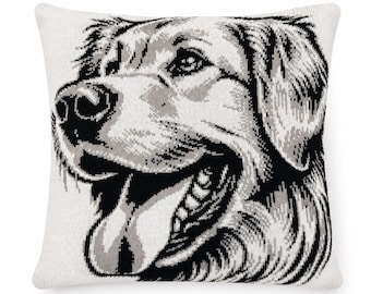 Golden Retriever Knit Pillow Cover, Dog Portrait Cushion with Linen Back