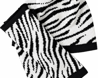 Zebra Print Merino Wool Beanie & Fingerless Gloves Set | Winter Knit Ensemble
