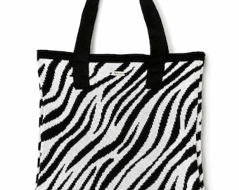 Zebra Print Knit  Tote Bag | Animal Shoulder Large Bag  | Safari Chic