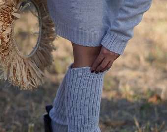 Jambières en laine mérinos tricotées à la main, chaussettes hautes Welly pour femmes, jambières de yoga Pilates en laine douce, réchauffeurs de yoga, cadeau yoga