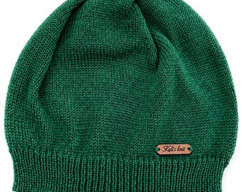 Dark Green Merino Wool Hat | Slouchy Beanie | Handmade Winter Accessories | Minimalist Knitwear