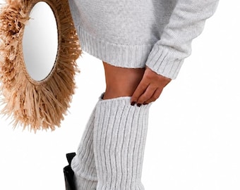 Knit Leg Warmers in Gray, Soft Merino Wool for Ballet and Yoga