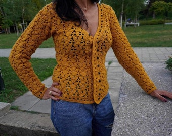 Crochet Оrange Cardigan, Handmade Crochet Cardigan, Crochet Lace Cardigan