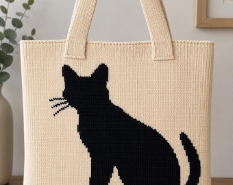 Black Cat Knitting Pattern PDF | Cushion Cover, Blanket & Sweater Motif | Chart Pattern | Instant Download