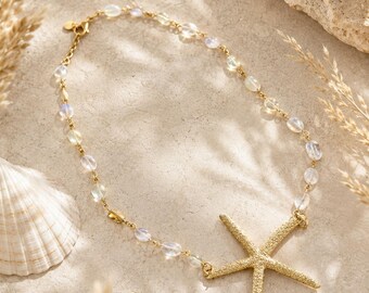 Golden Necklace with Starfish and Stones