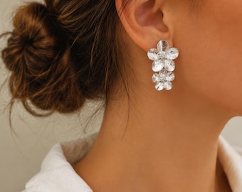Silver Double Flower Earrings