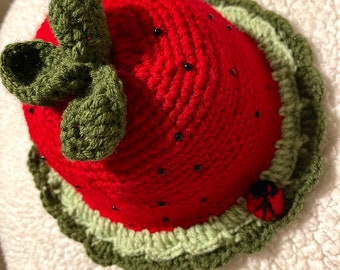 Kids Strawberry Hat, Crochet Baby Hat, Baby Strawberry Beanie Crochet Baby Hat Girl Crochet Strawberry Hat