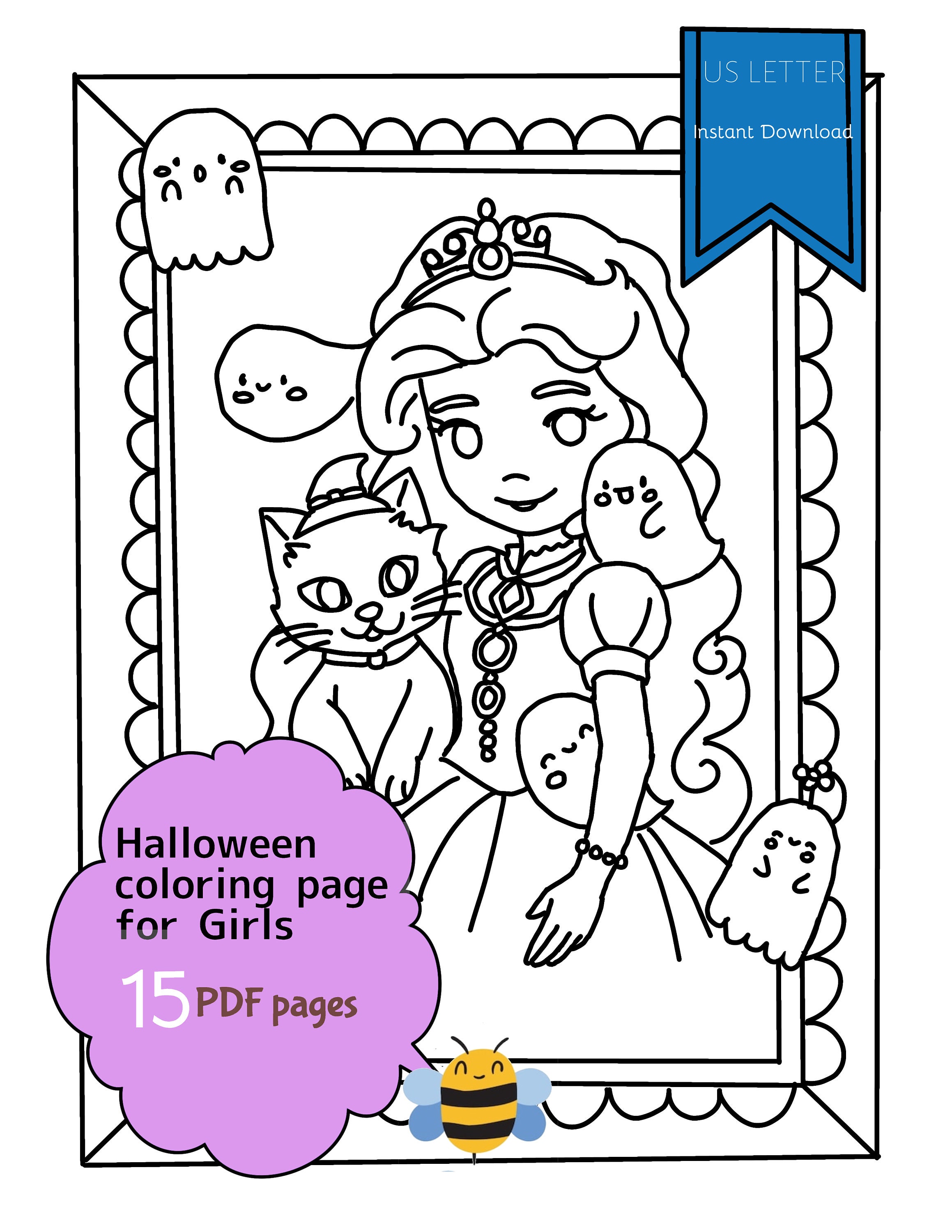 Halloween Coloring Page for Girls - Etsy