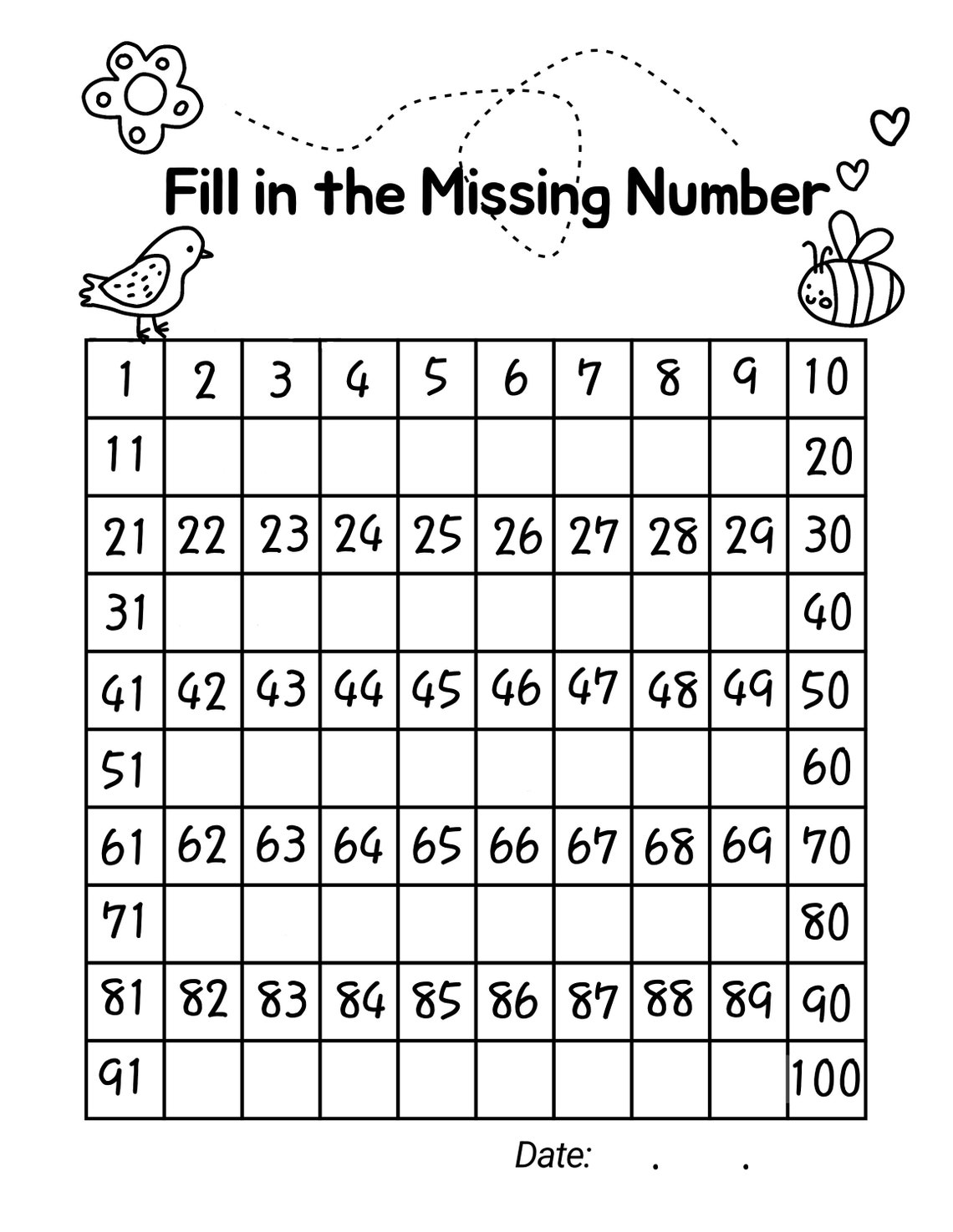 Fill in the Missing Numbers,worksheets Printable,kindergarten Math ...