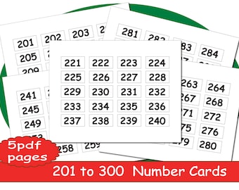 Count to 300 charts,5 Printable Number number pages, Numbers 201-300 Cards