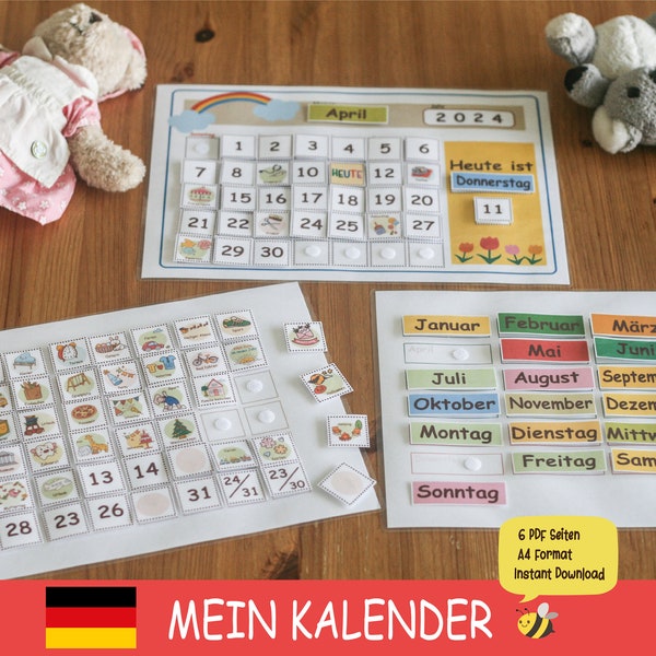 Kinderkalender Printable Wandkalender PDF Kalender für Kinder Montessori Wochenplan Kindergarten Vorschule Training Plan Vorschulmaterial