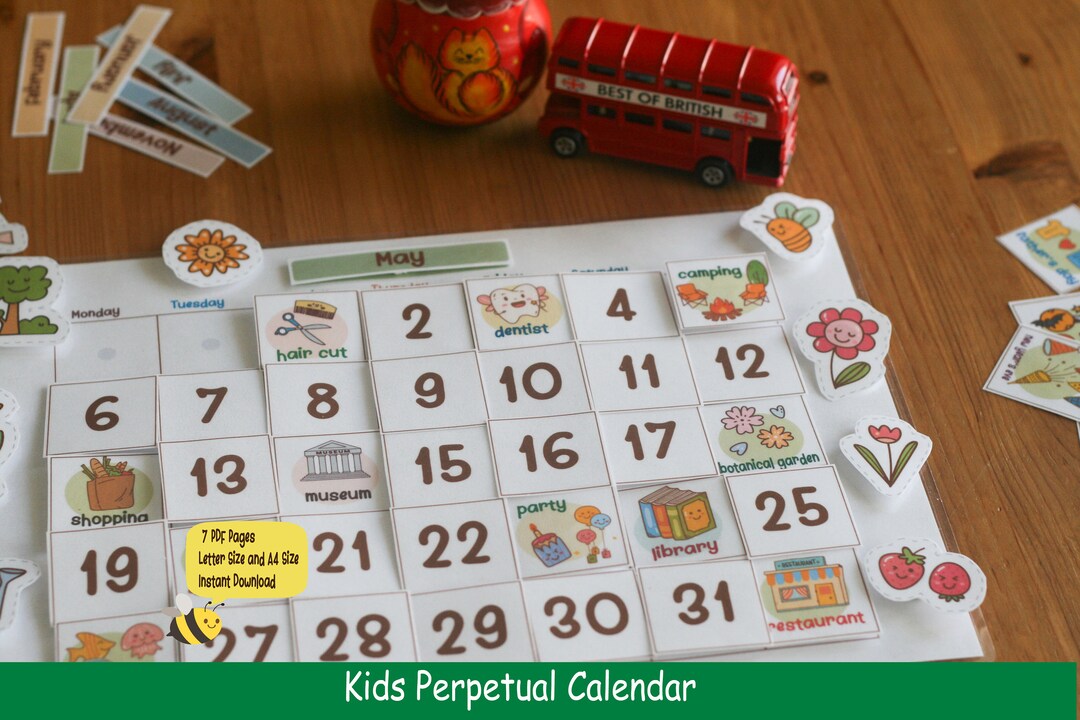 Kids Calendar,printable Calendar for Kids,montessori Homeschool,kids ...