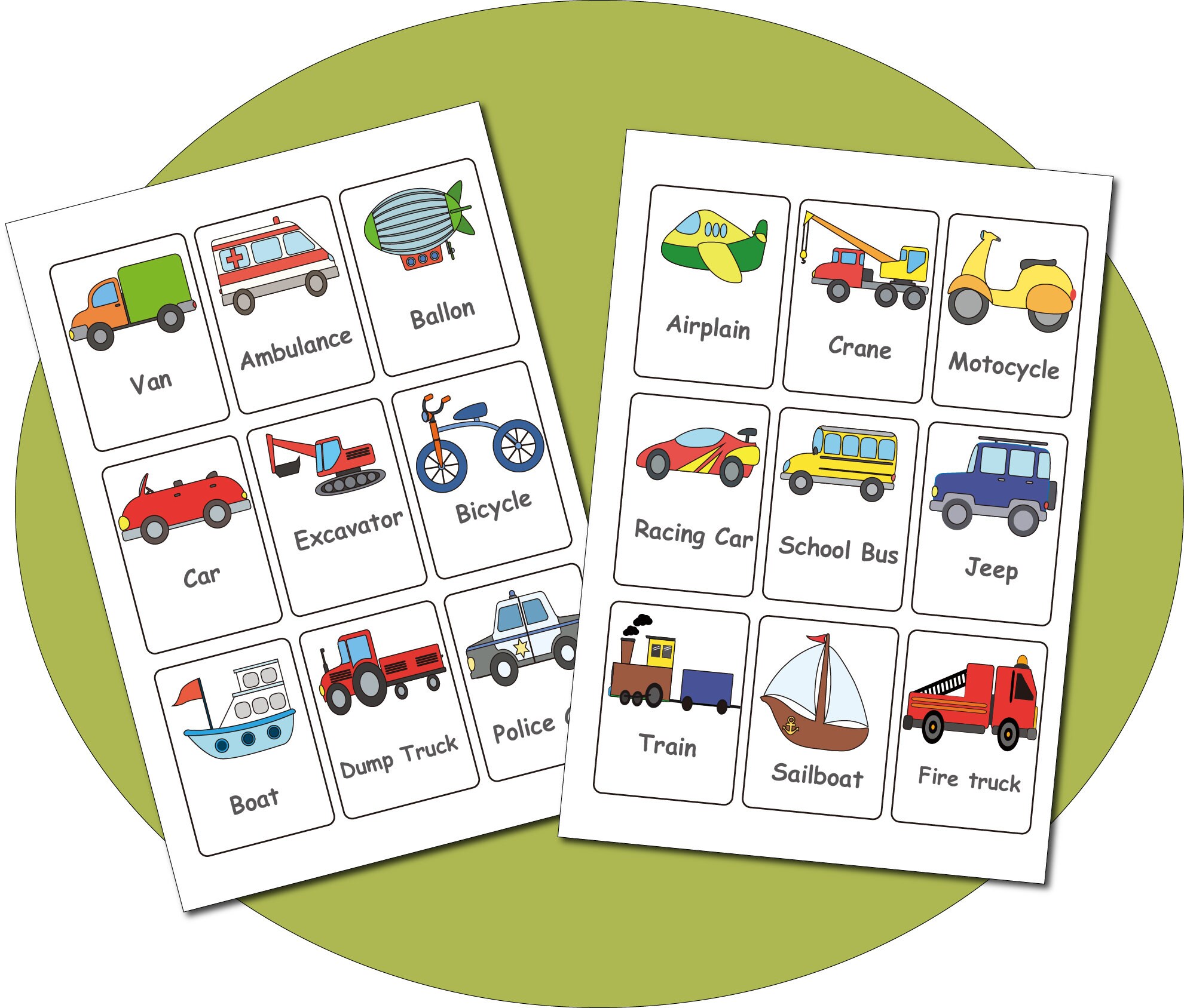 Vehicle Printable Flashcards, Car Baby Flash Cards, Toddler Flashcards ...
