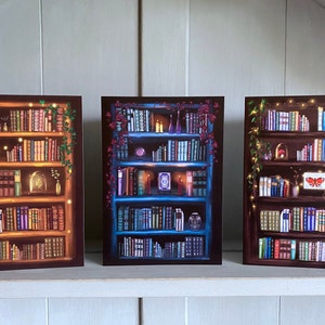 Set of 3 Magical Books Greeting Cards - Book Lovers Cards - Old Books - Bookcase Art - Beautiful Books