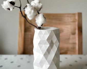 OOAK Geometric vase in white for dried or fresh flower, unique paper origami inspired design.