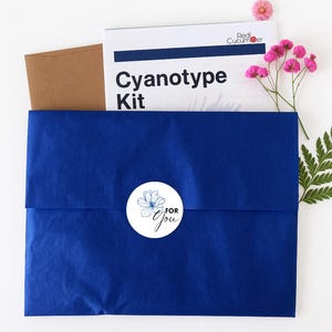 Kit completo de cianótipo "faça você mesmo" pronto para presente para impressão solar - Inclui papel pré-preparado e plantas secas. Basta adicionar sol e água.