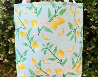 Lemon Print Tote Bag, Farmers Market Shopping Bag