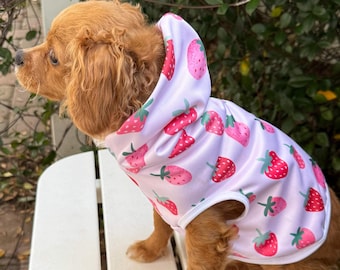 Strawberry Pet Hoodie, Dog Cat Outfit, Polyester Fabric
