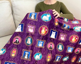 Cat Blanket, cat lover present, blanket with cats, cat throw, gift ideas for cat lovers, cat mom merchandise, cat lady, tuxedo cat, fat cat
