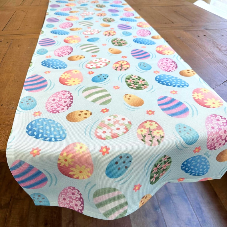 Easter Egg Table Runner, Spring Floral Decor image 1